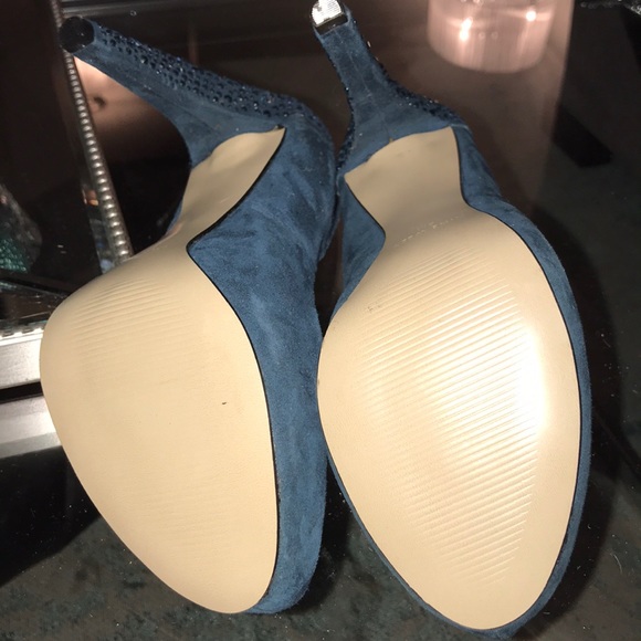 Nine West Sz 8 Suede Teal Jeweled Heels - Picture 5 of 5